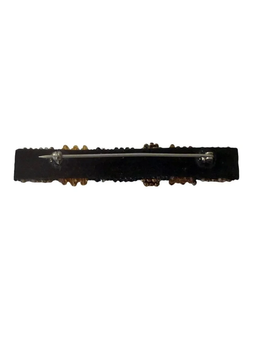 Vintage Beaded Brooch Brown Gold Black Seed Bead Faux Pearl Statement Pin Boho